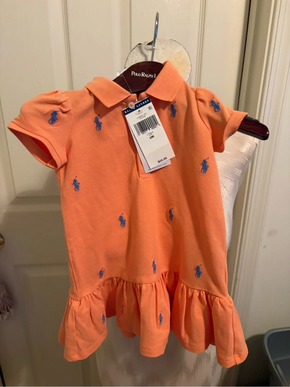 Ralph Lauren Orange Polo Dress with Blue Pony Embroidery 6months $55 2pc